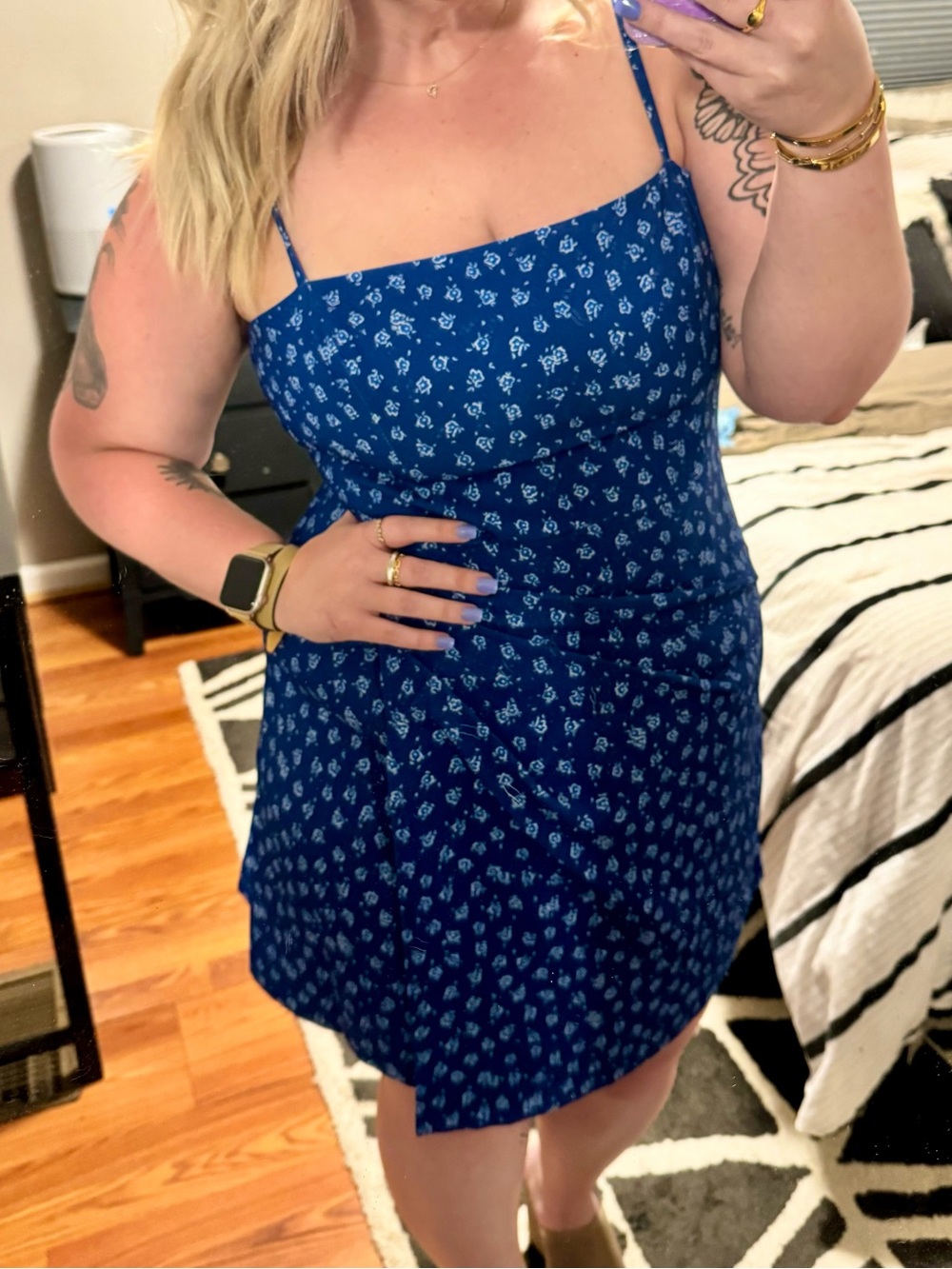 French Connection Royal Blue Mini Dress with White Floral Print